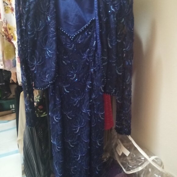 Gloria Vanderbilt blue sequined evening dress - Picture 1 of 2